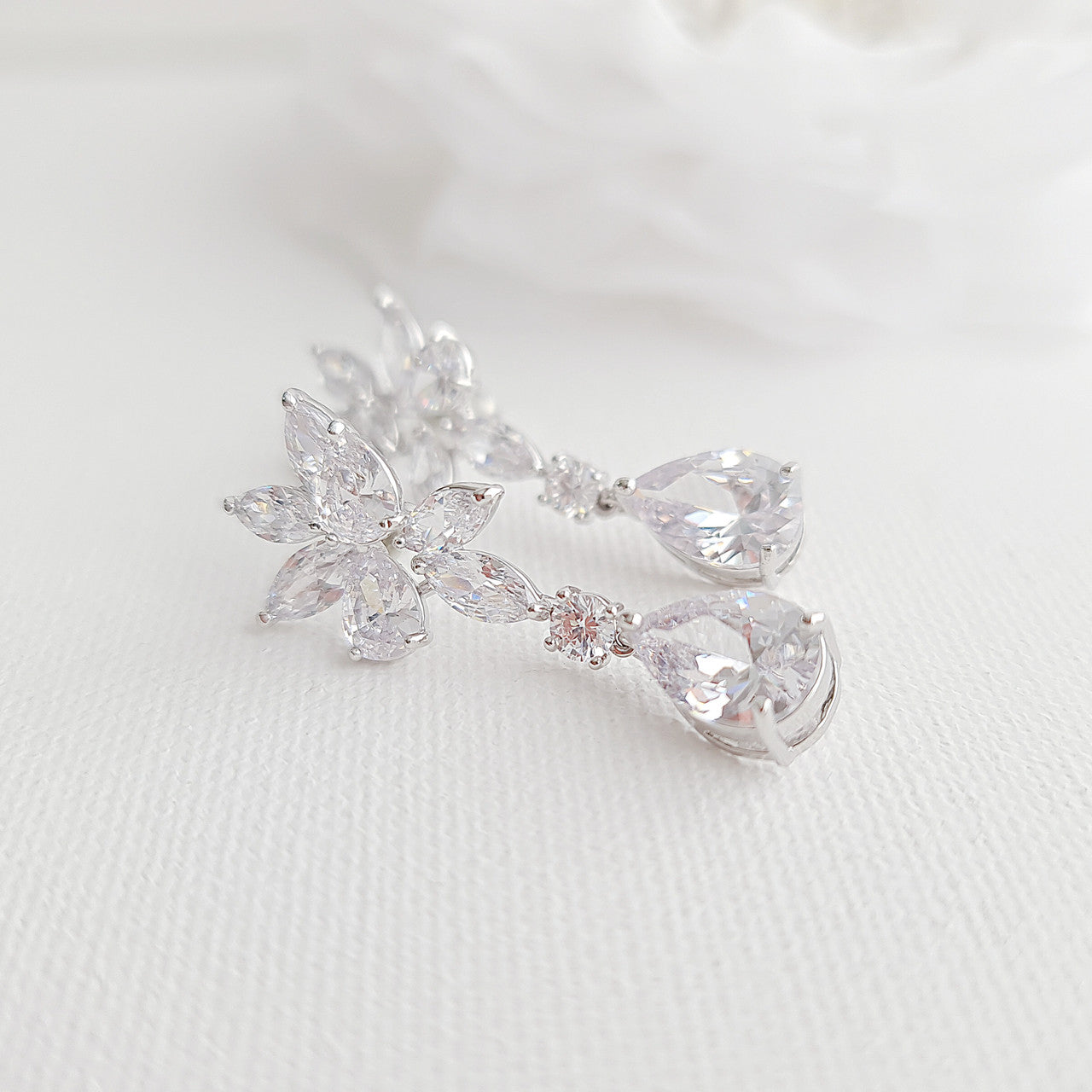 Floral Bridal Earrings with Teardrops-Ivy