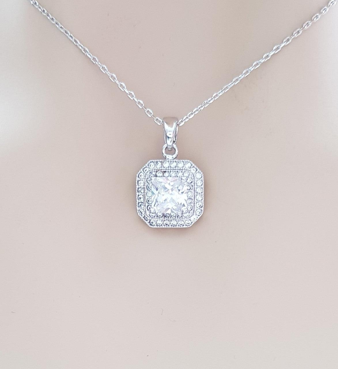 Square Cubic Zirconia Pendant Necklace- Quad