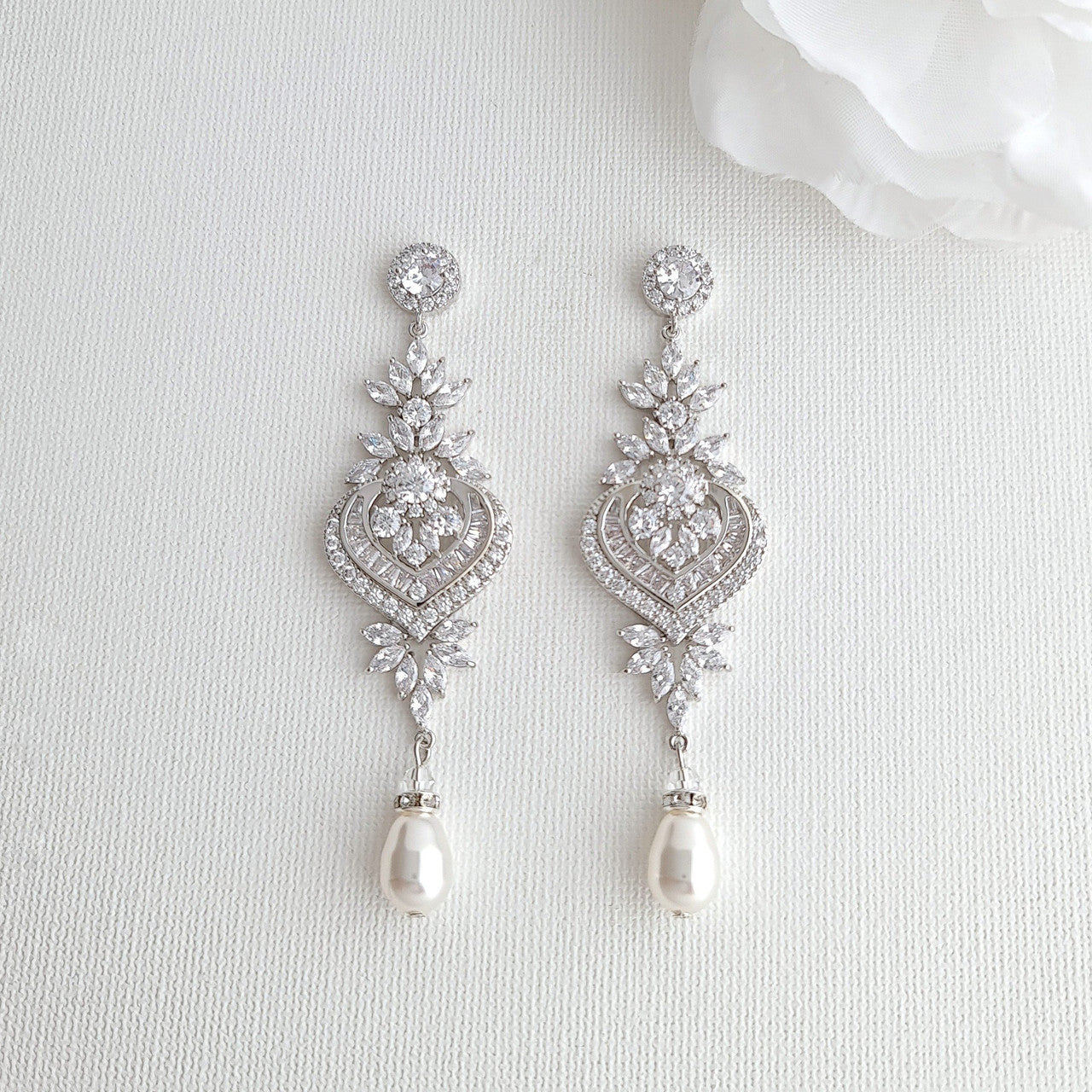 Long Silver Wedding Earrings- Poetry Designs