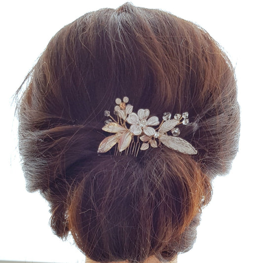 Small Gold Bridal Hair Comb With Flower & Leaves-Posy