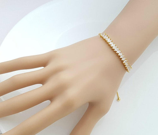 Bridal Gold Bracelet, Gold Crystal Bracelet, Adjustable Bridesmaid Bracelet, Wedding Jewelry, Simple Wedding Bracelet For Bride, Katie