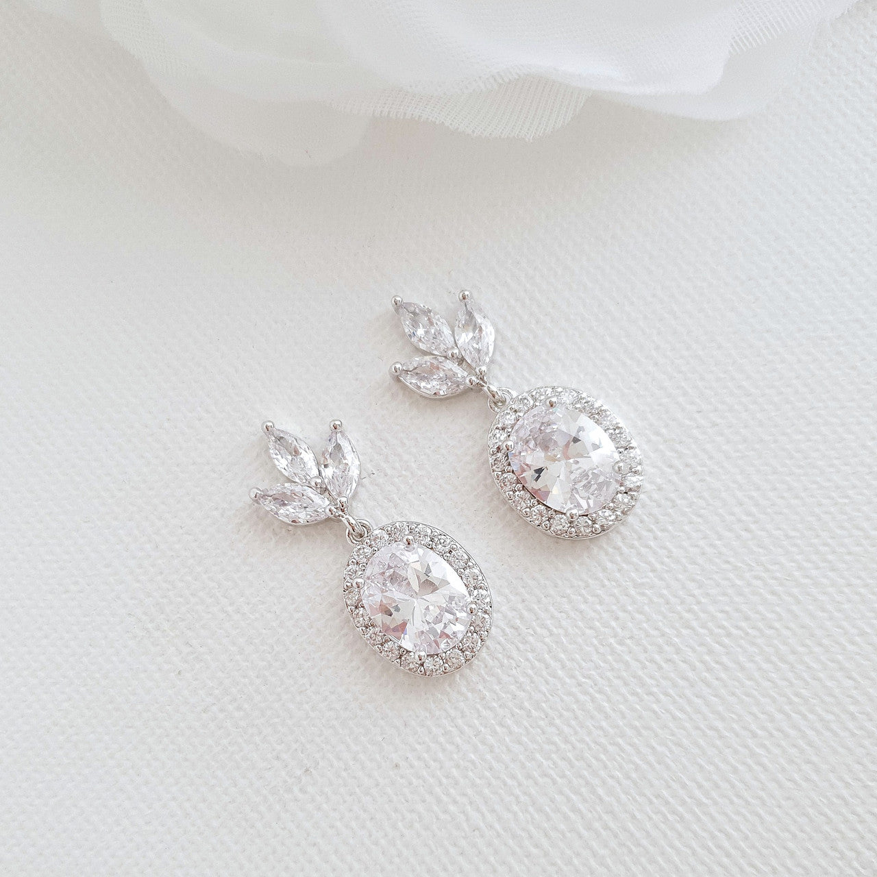 Small Bridal Earrings With Oval Crystals & Rose Gold- Emily