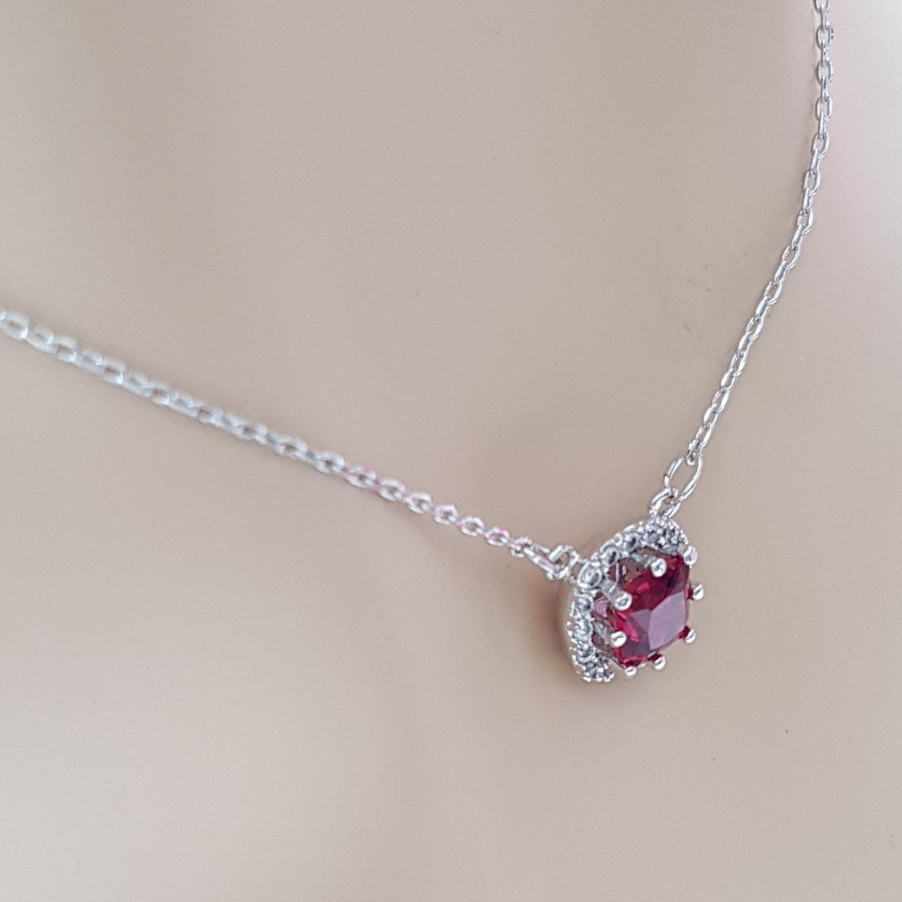 Red CZ Crystal Necklace-Azure Red