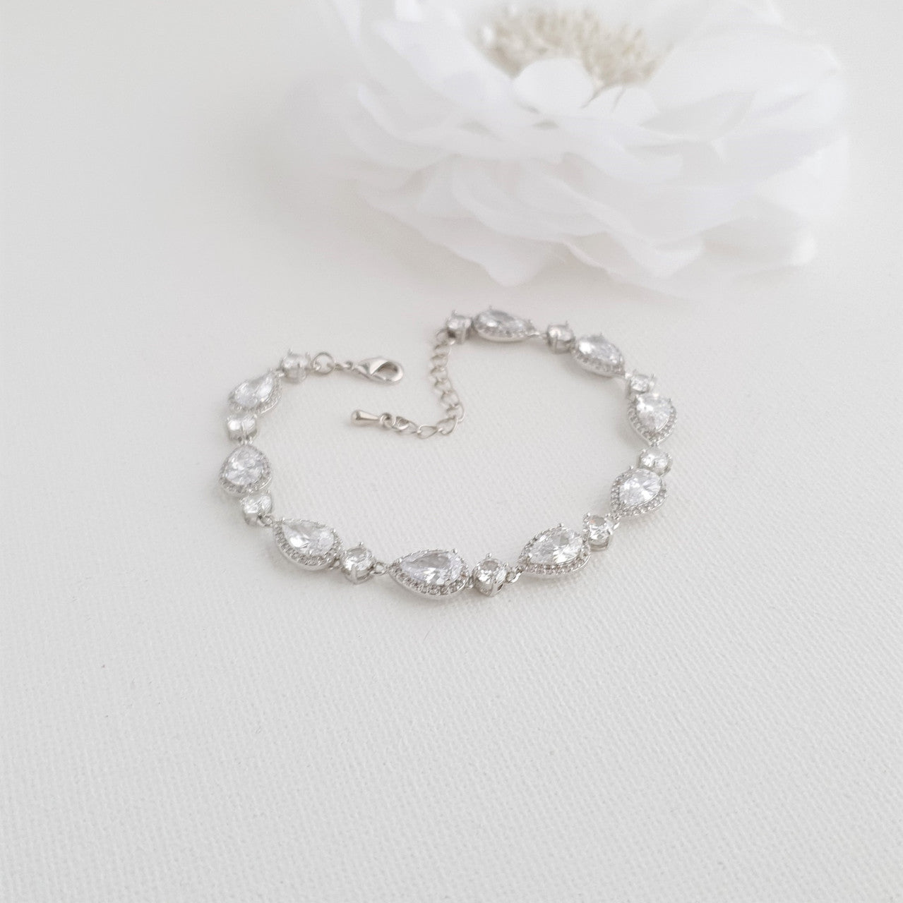 Silver Wedding Bracelet with Teardrops-Emma