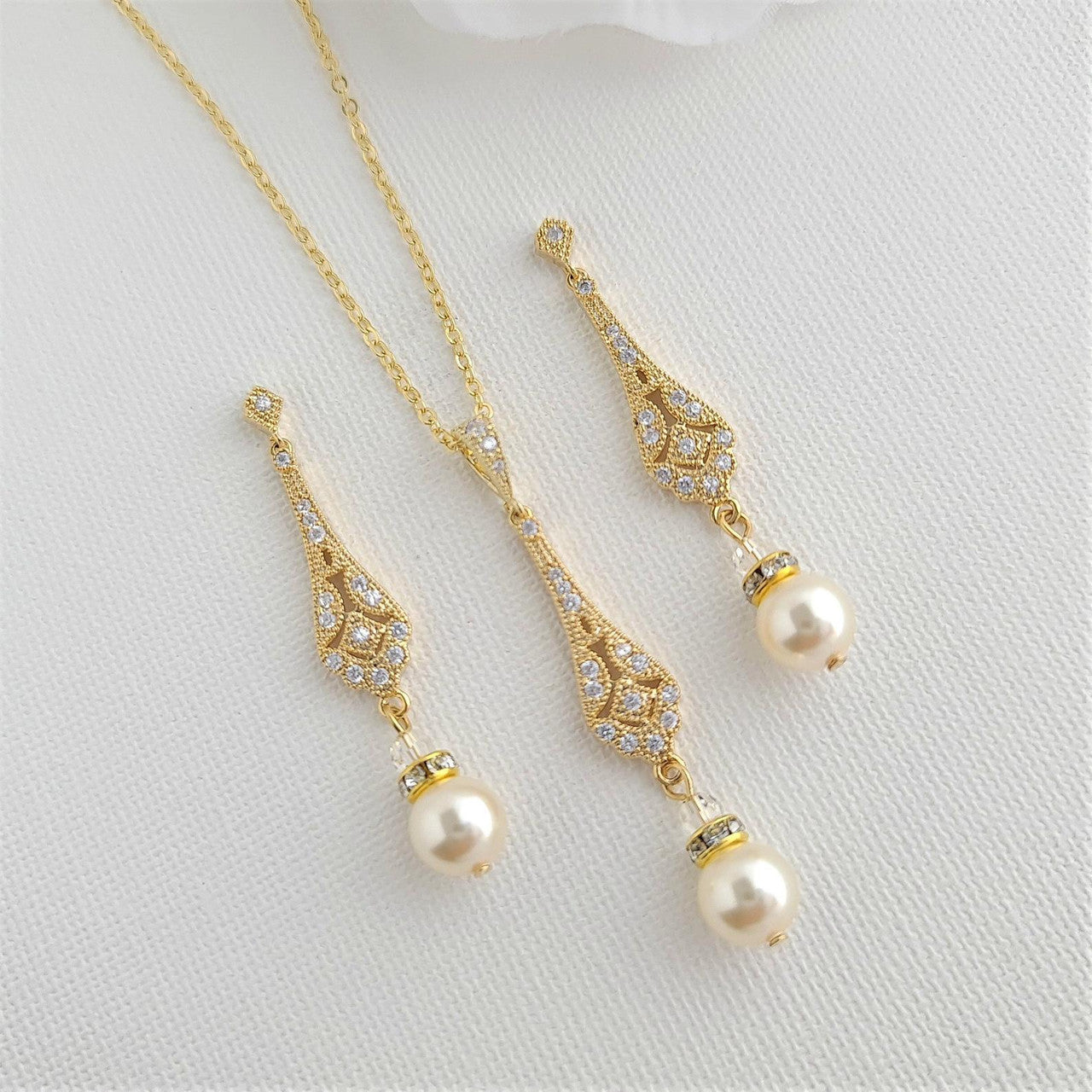 Vintage Necklace Earring Set in Rose Gold- Lisa