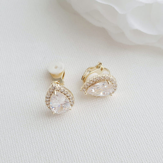 Teardrop Stud Earrings with Clip On-Emma