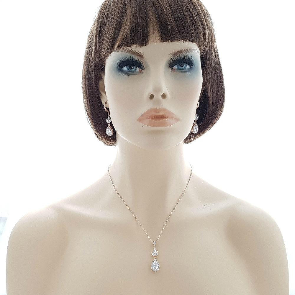 Bridal Rose Gold Teardrop Earrings Wedding Jewelry Rose Gold Crystal Drop Earrings, Lotus Earrings