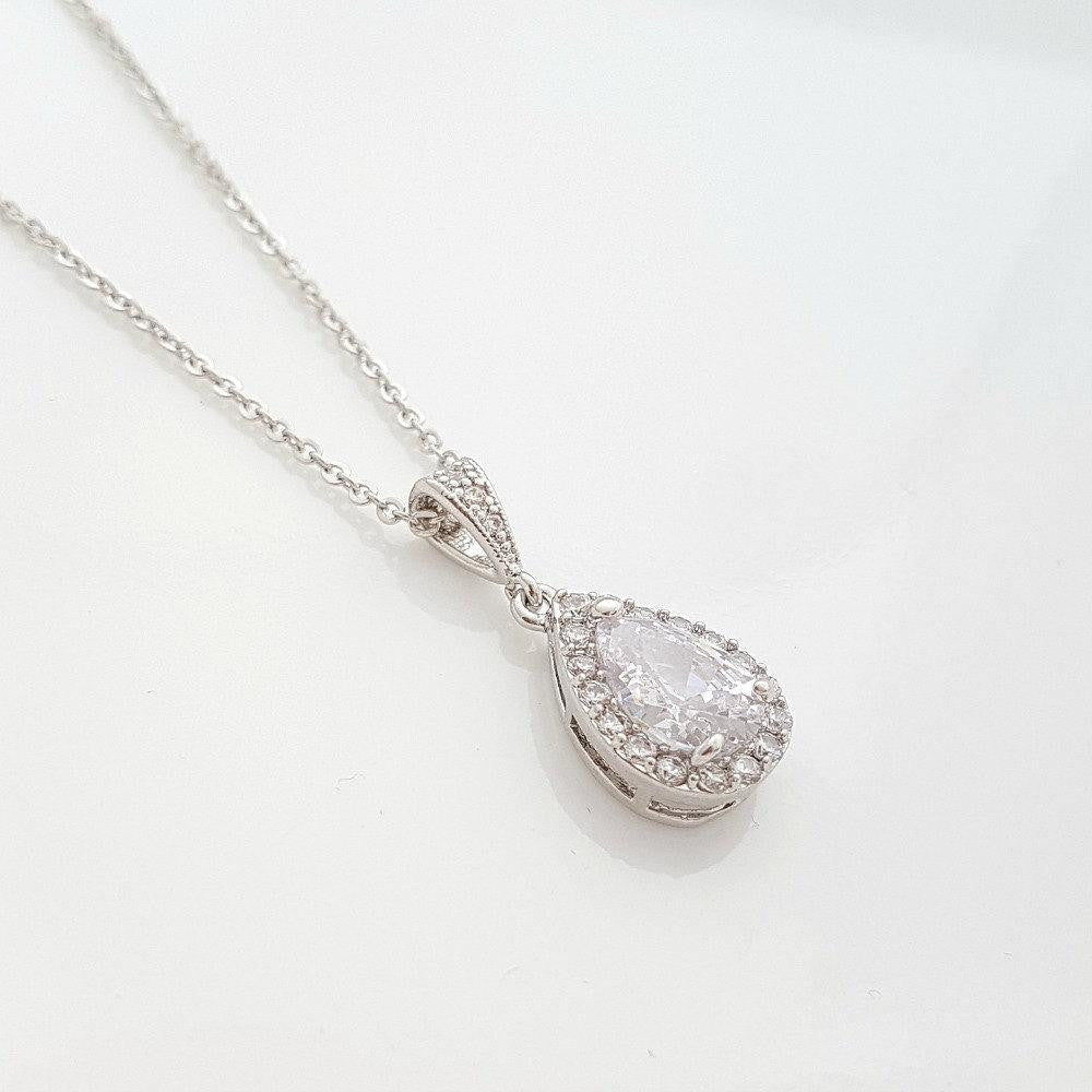 Earring Necklace Set for Brides, Crystal Wedding Set, Bridal Jewelry Set, Cubic Zirconia Teardrop Earrings Pendant Set, Emma
