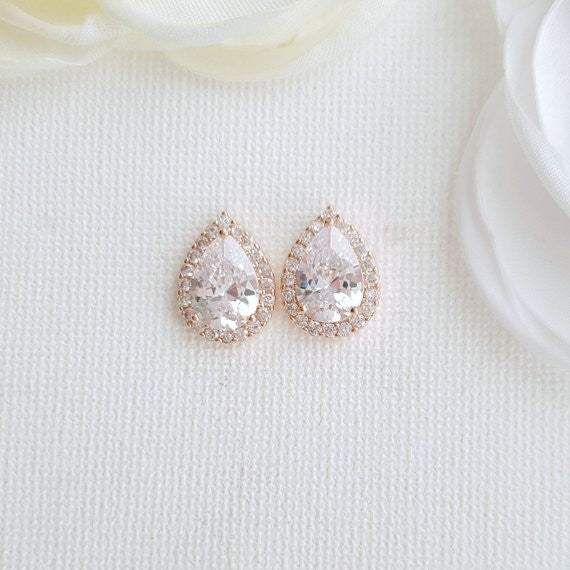 Rose Gold Teardrop Stud Earrings- Emma