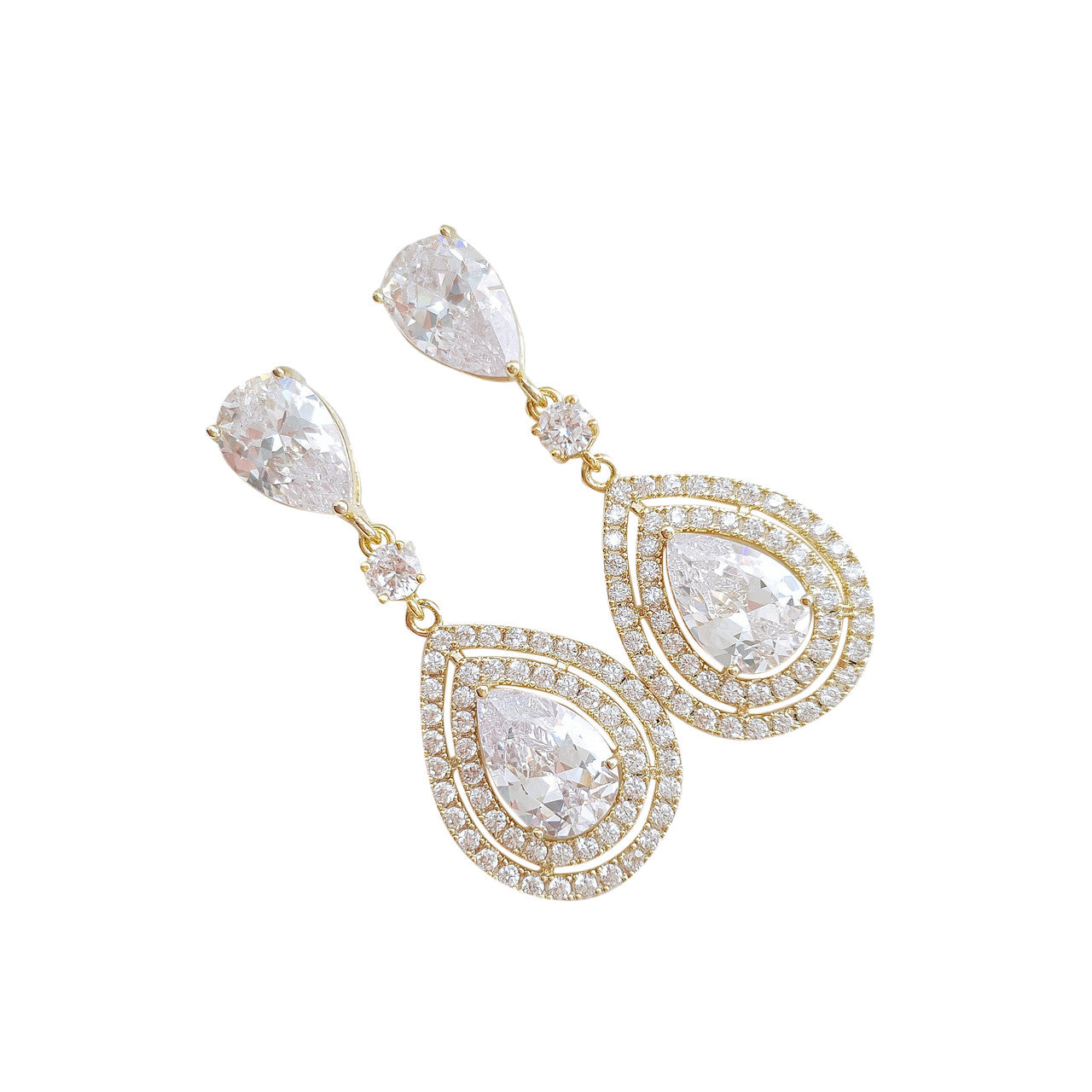 Gold Crystal Teardrop Earrings for Weddings- Joni