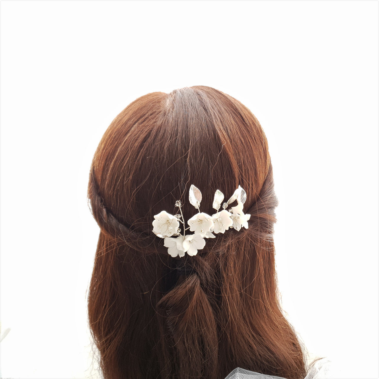 Gold Wedding Hair Pins with White Flowers-Magnolia