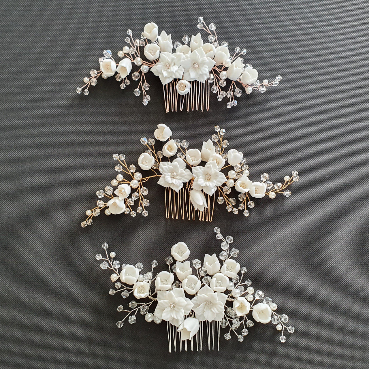 Flower and Crystal Bridal Hair Comb in Silver-Tulip