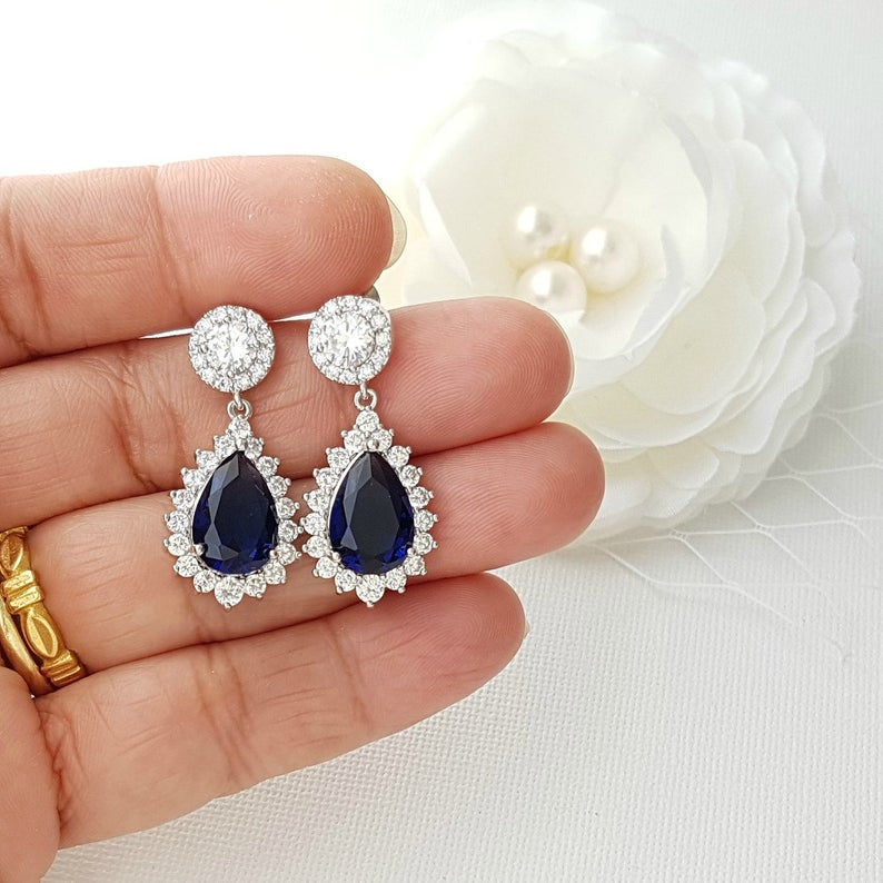 Rose Gold and Blue Clip On Earrings for Weddings-Aoi