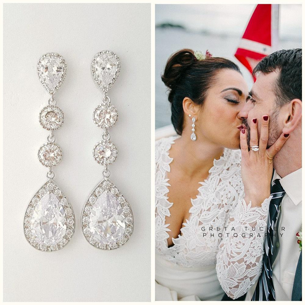 Long Bride Earrings Silver- Evana