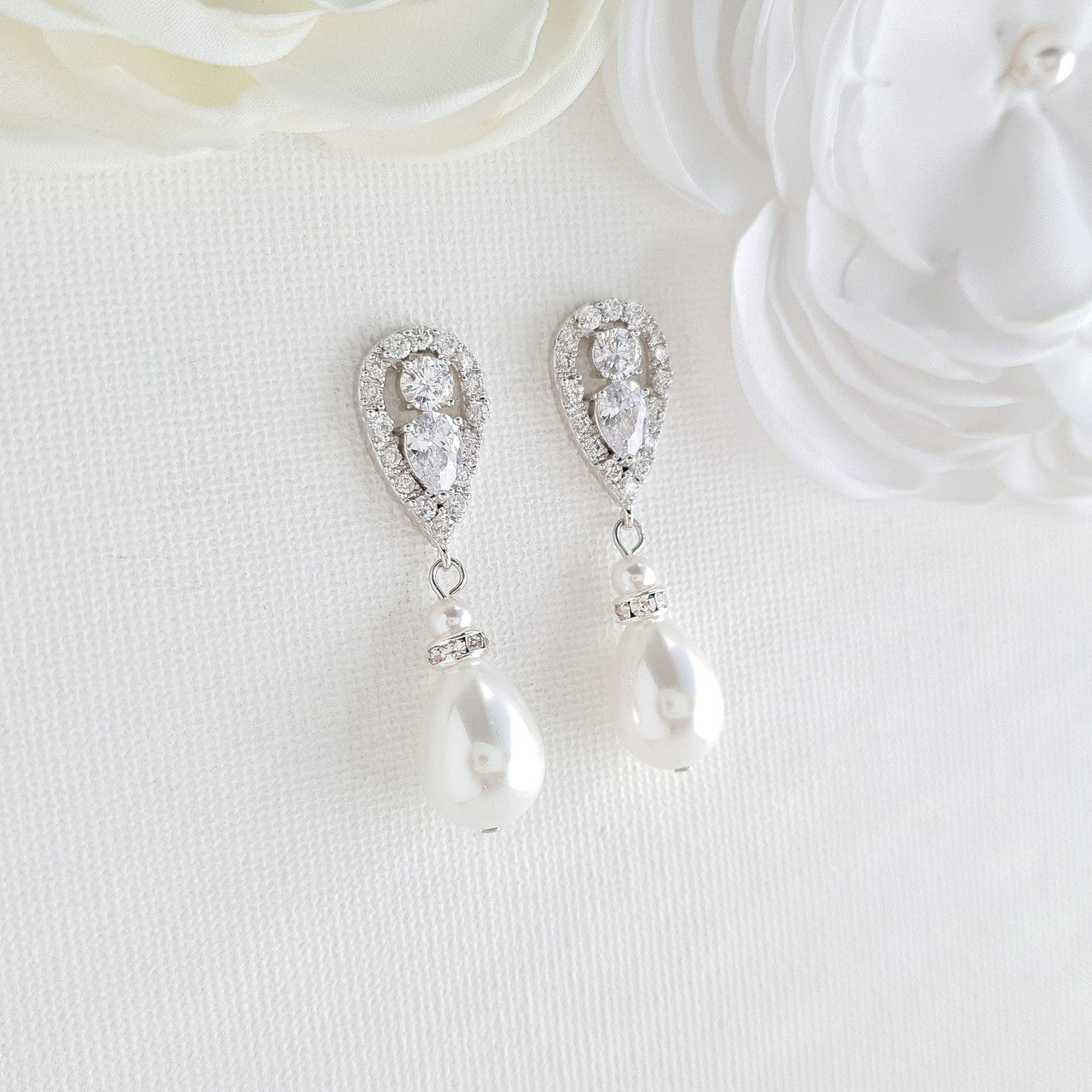 Silver Pearl Drop Earrings-Cera