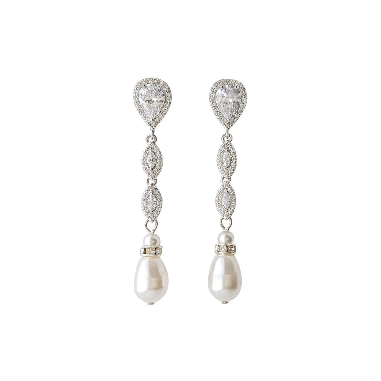 Slim Gold and Pearl Drop Earrings-Abby