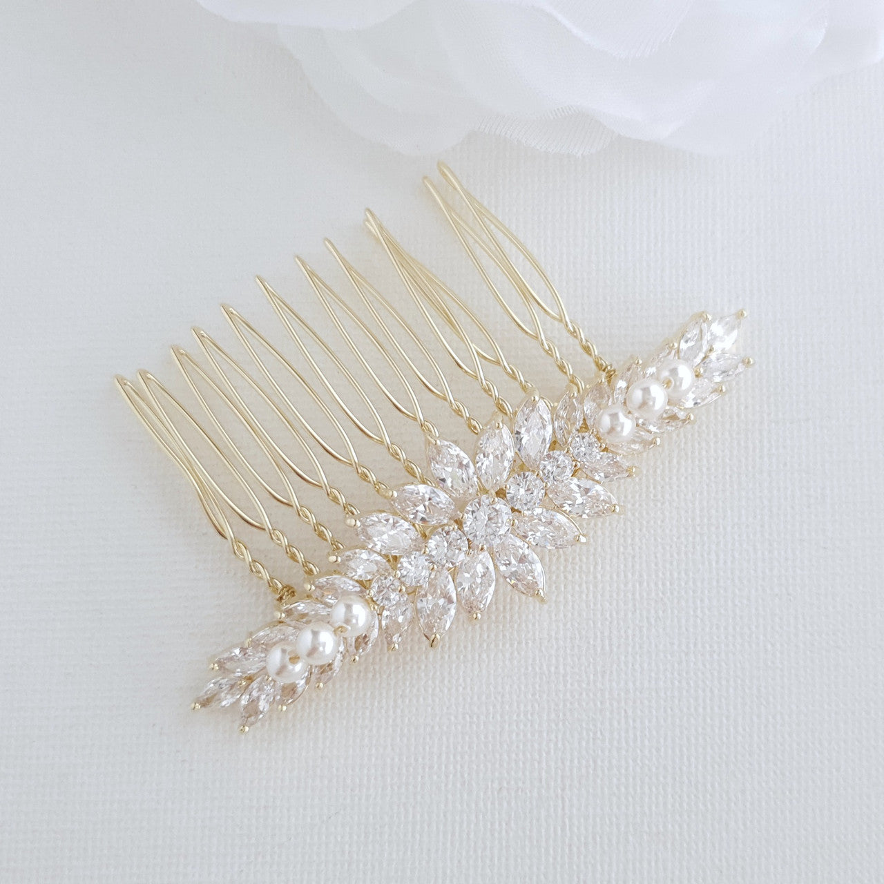 Marquise Hair Comb for Brides in Rose Gold-Giselle