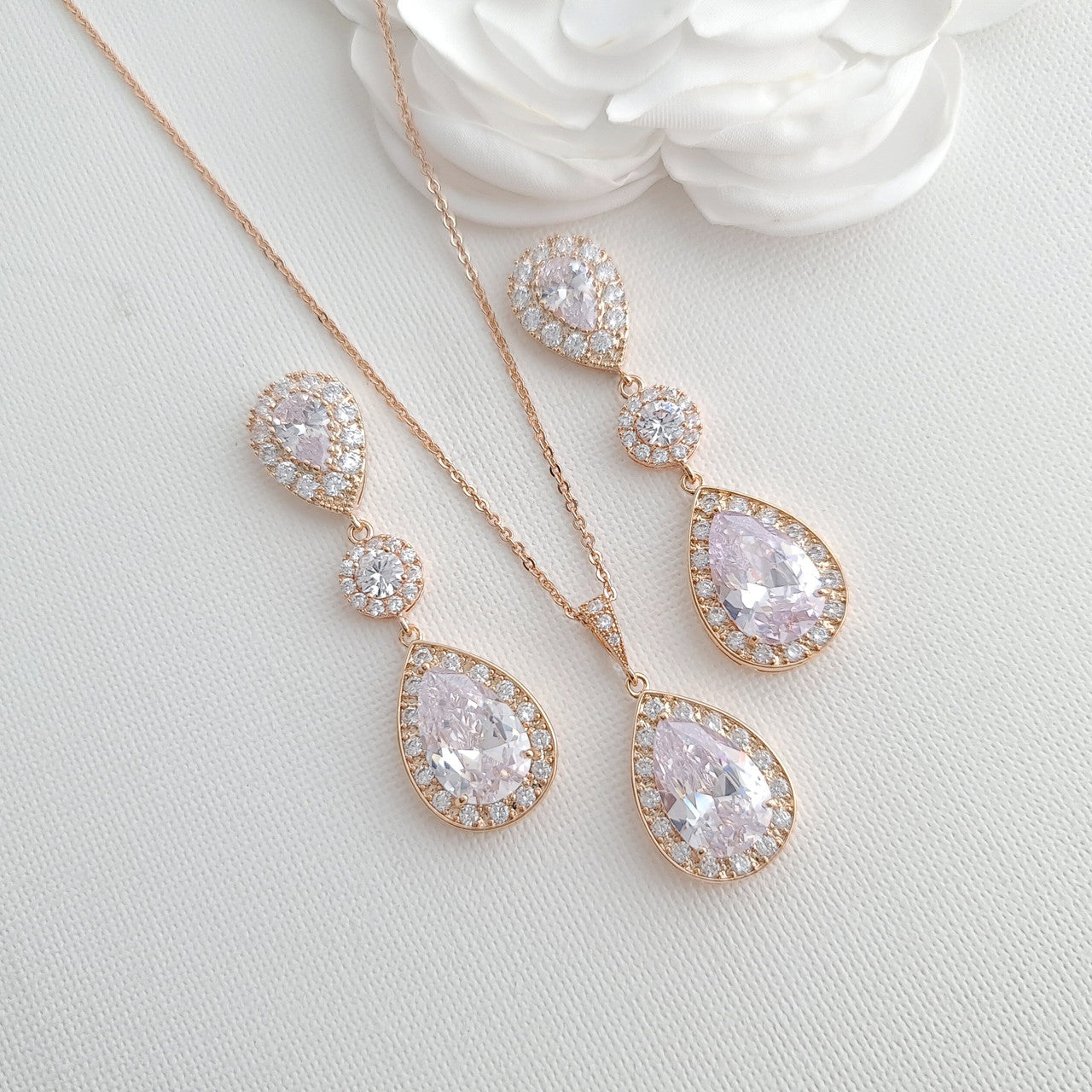 Simple Cubic Zirconia Necklace Set with Long CZ Earrings for Wedding- Penelope