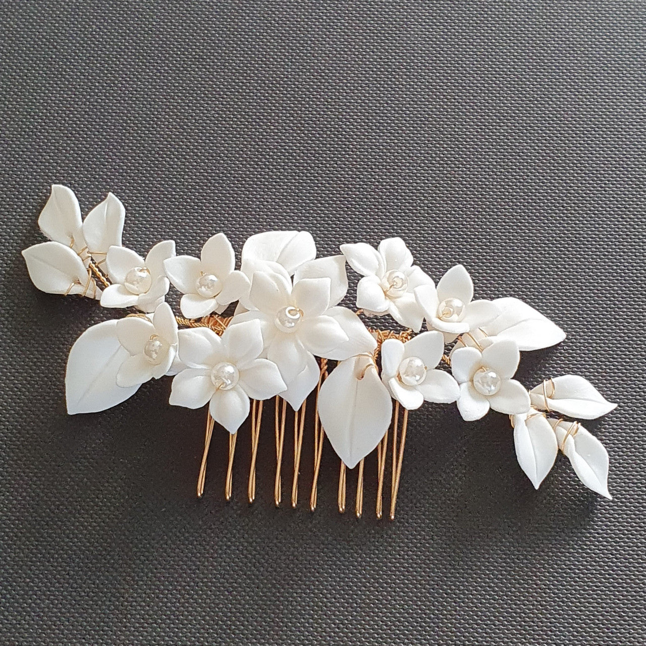 Floral Hair Comb For Brides in Rose Gold- Snow Drops