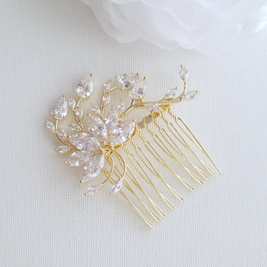 Petite Flower Bridal Hairpiece in Gold- Kika