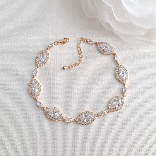 Rose Gold Bracelet in Cubic Zirconia for Brides-Harriet