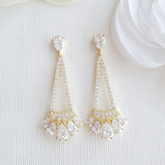Gold Triangle Drop Earrings -Sydney
