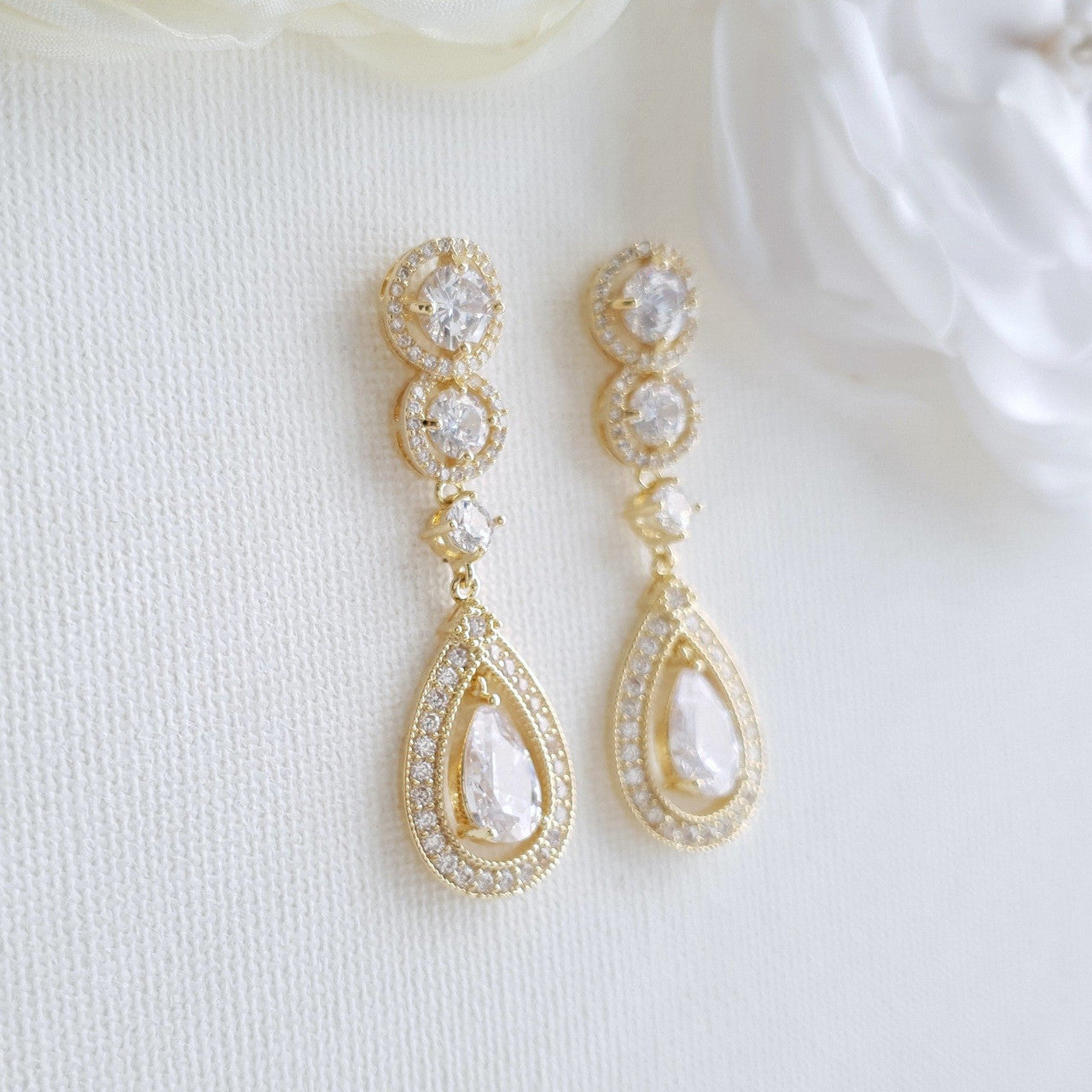 Drop Rose Gold Earrings for Brides & Weddings- Sarah