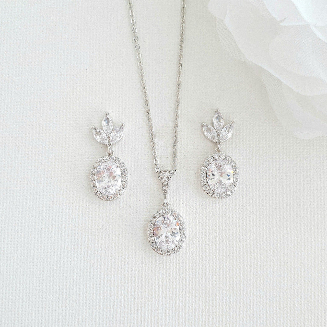 Small Earrings and Necklace Bridesmaid Jewelry Set- Emily