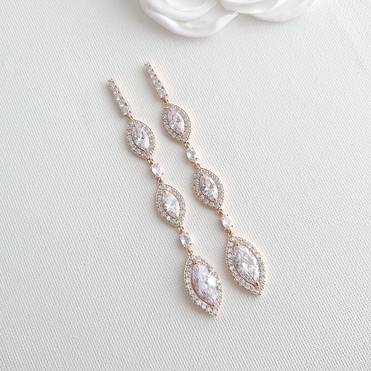 Extra Long Marquise CZ Earrings in Yellow Gold- Harriet