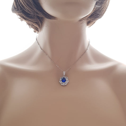 Sapphire Blue Oval Necklace Pendant- Indi