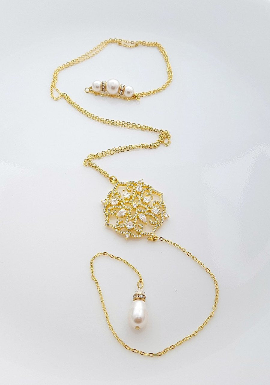 Gold Backless Necklace for Weddings- Sadie