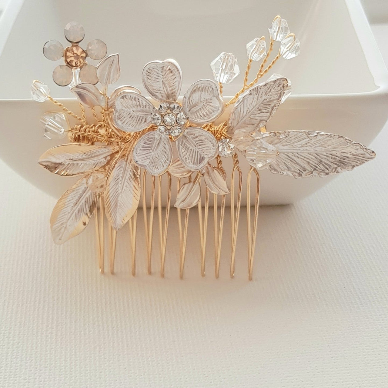 Small Gold Bridal Hair Comb With Flower & Leaves-Posy