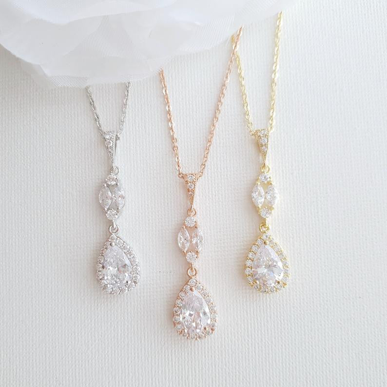 Rose Gold Pendant Drop Necklace for Weddings-Hayley