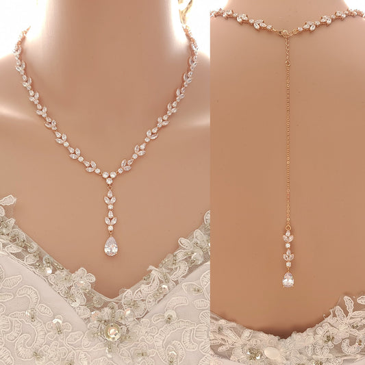 Rose Gold Statement Necklace with Simple Backdrop for Weddings-Anya