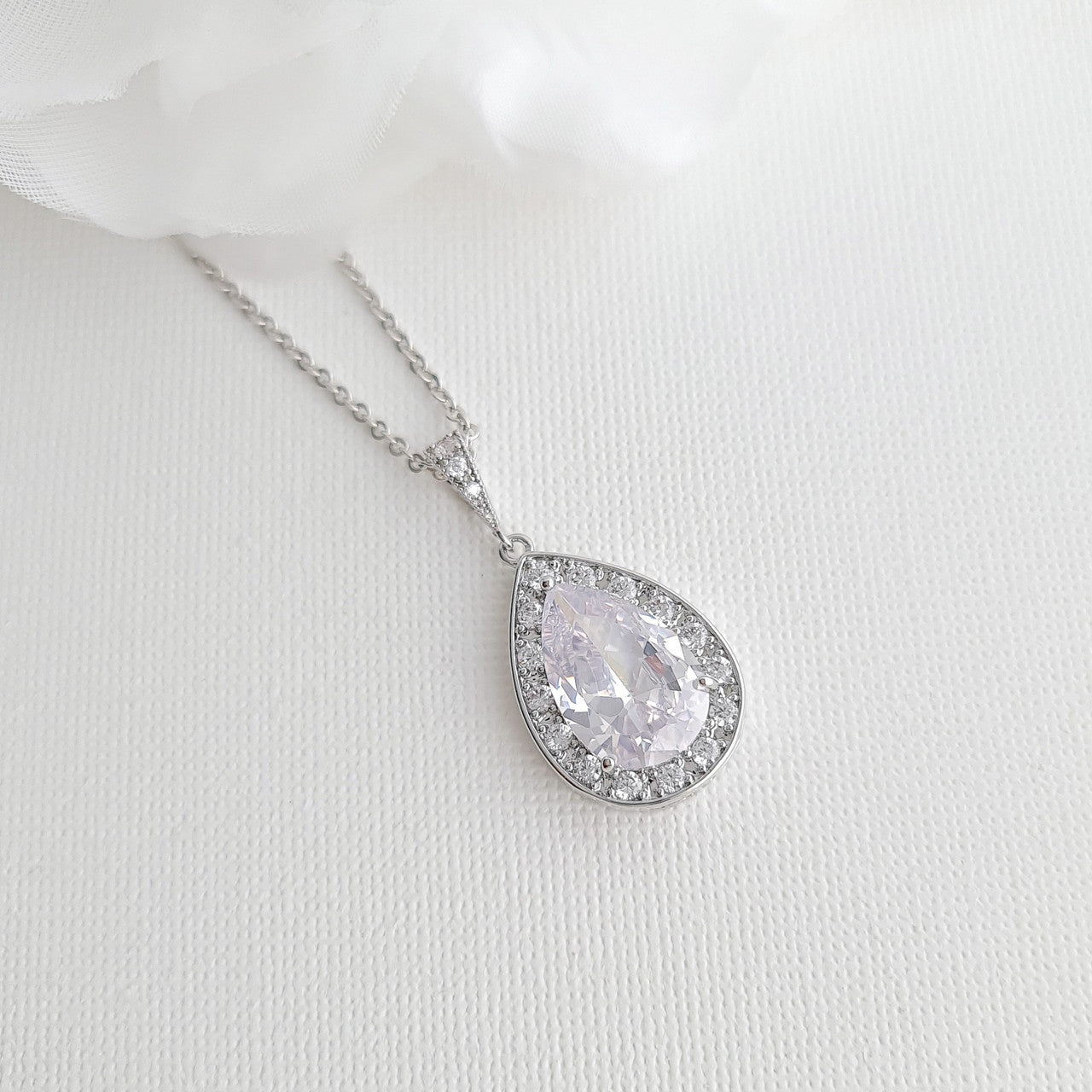 Silver Plated Teardrop Wedding Necklace for Bridesmaids and Brides-Evelyn