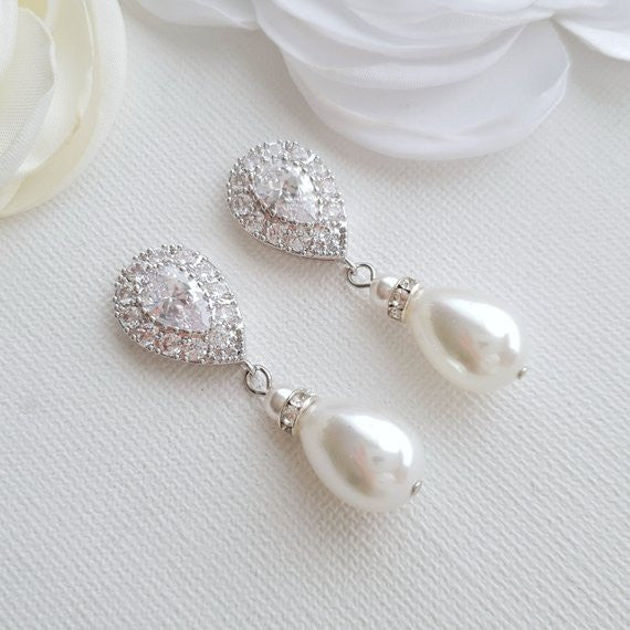 Silver Wedding Earrings with Pearls for Brides- Poetry Designs