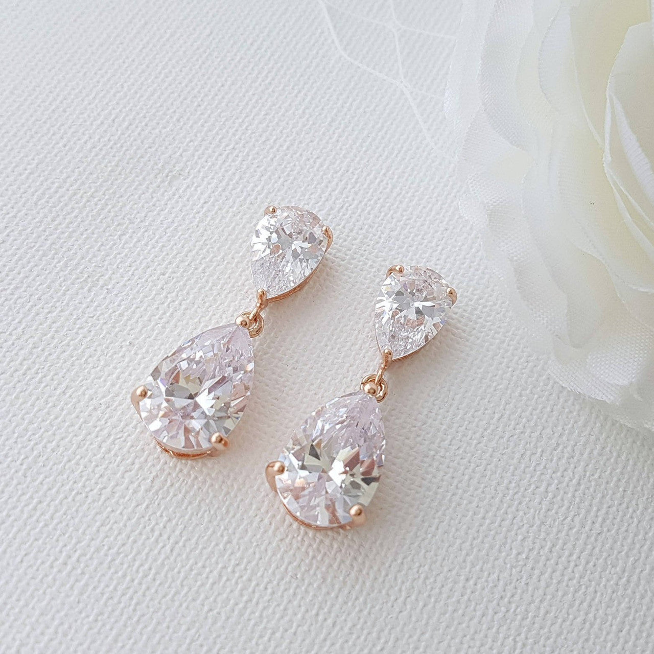Small Pear Shaped Gold Wedding Earrings-Clara