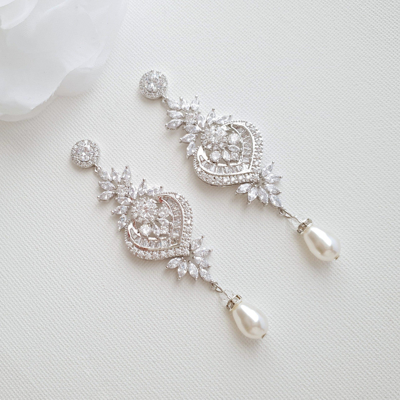 Cubic Zirconia and Silver Statement Bridal Earrings- Poetry Designs