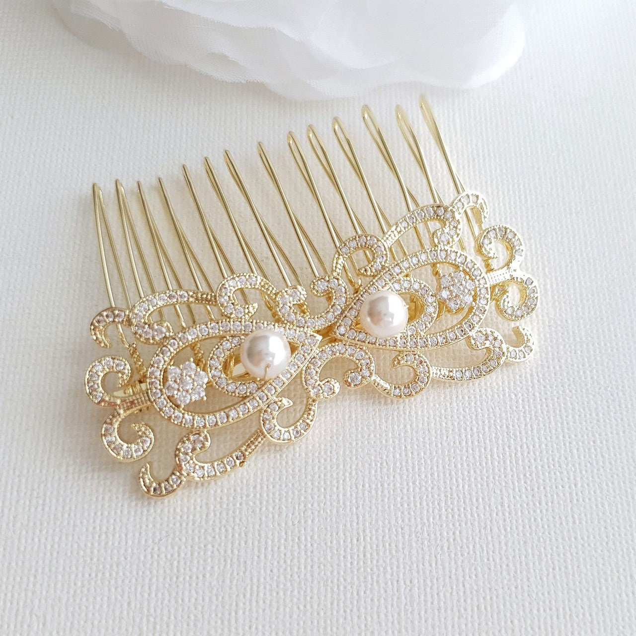 Rose Gold Vintage Bridal Hair Comb-Arletty