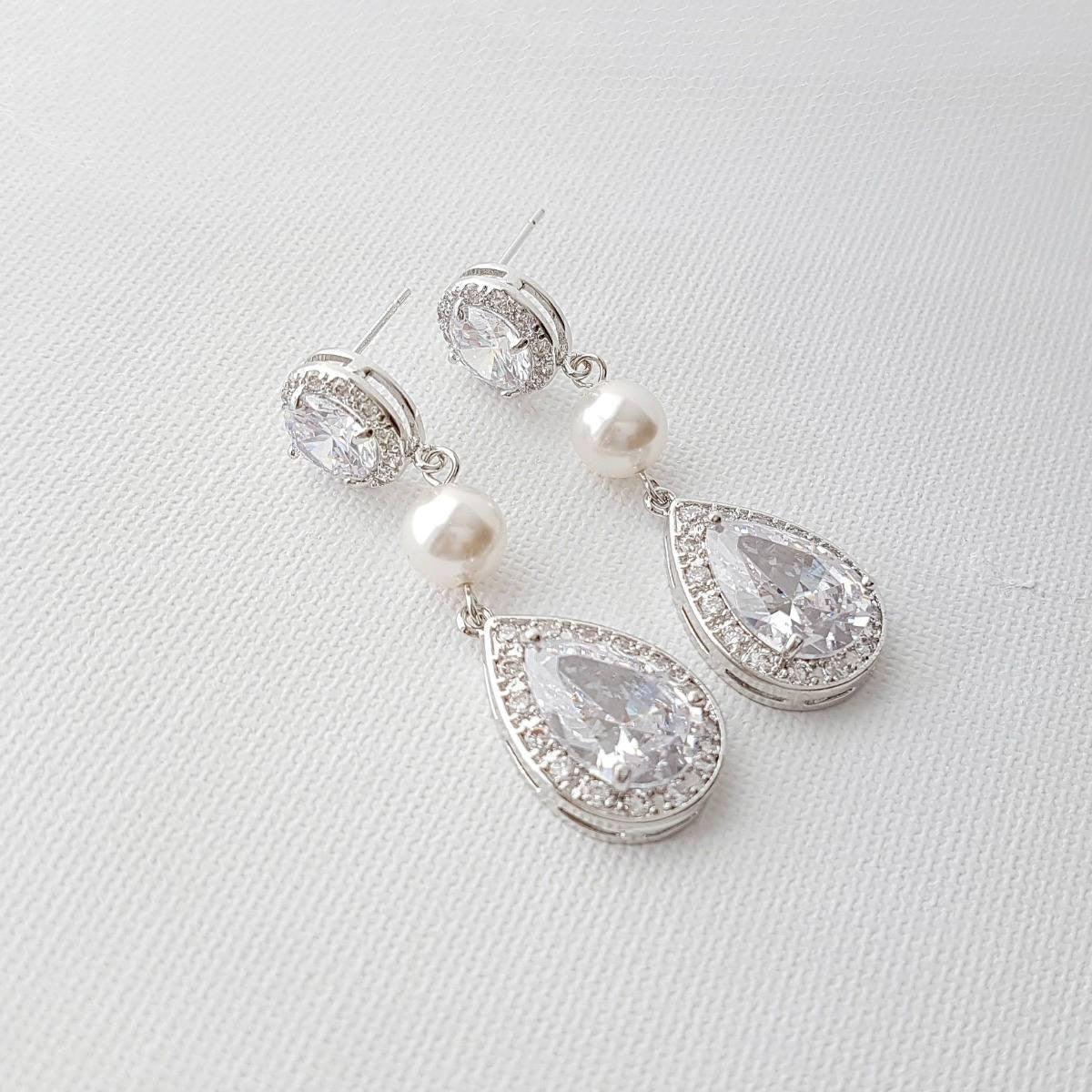 Pearl and Crystal Drop Earrings-Evita