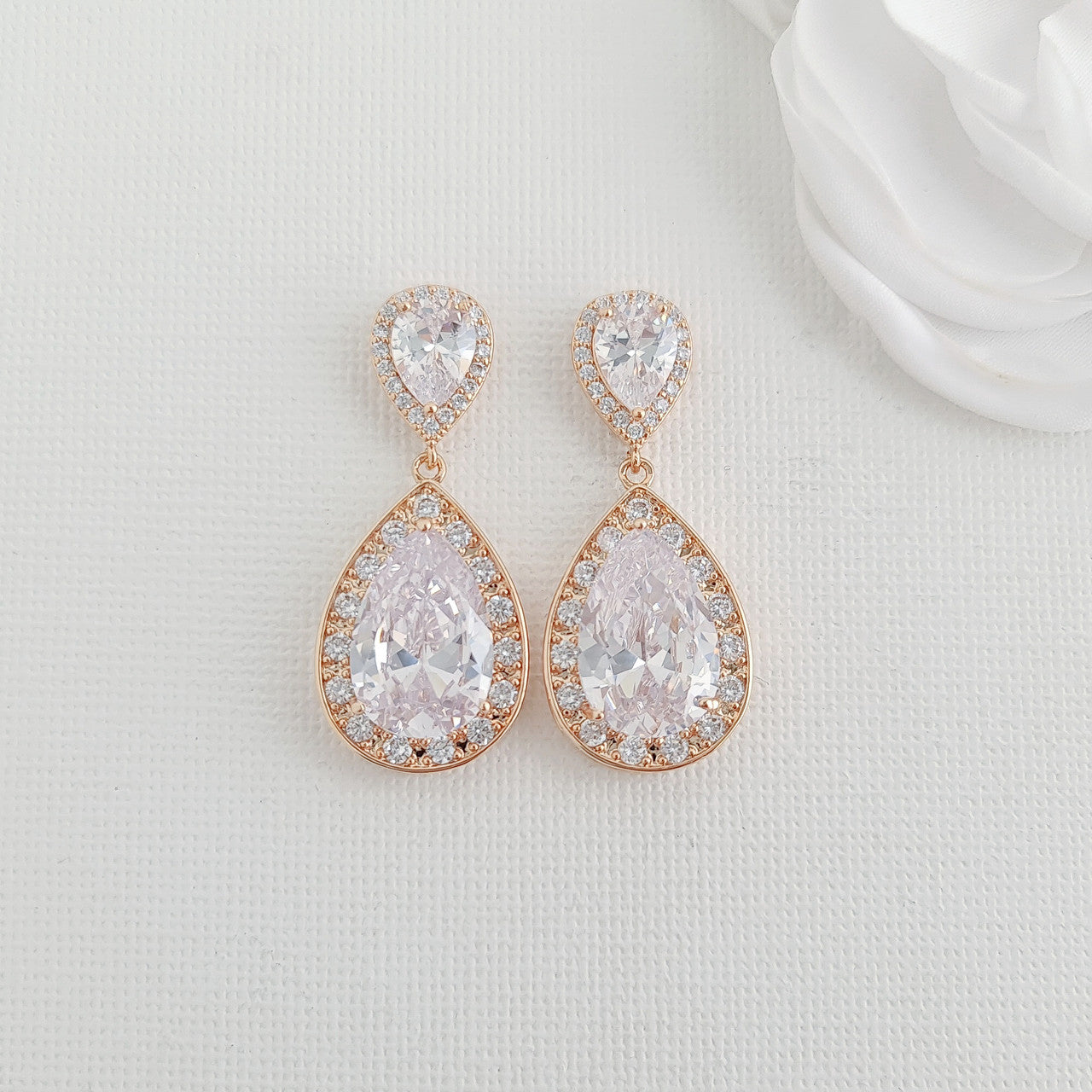 Rose Gold Bridal Earrings-Evelyn