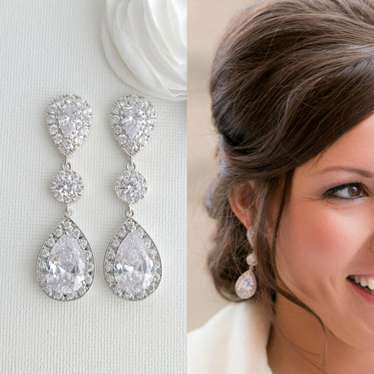 Wedding Drop Earrings With Teardrops-Penelope