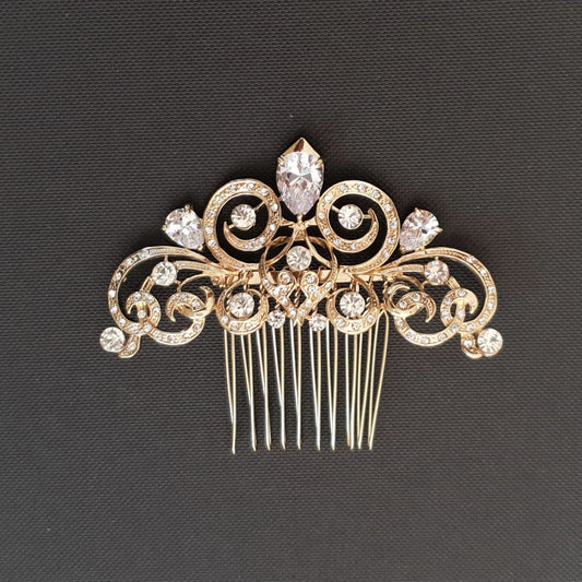Decorative Victorian Style Bridal Hair Comb in Gold-Agatha