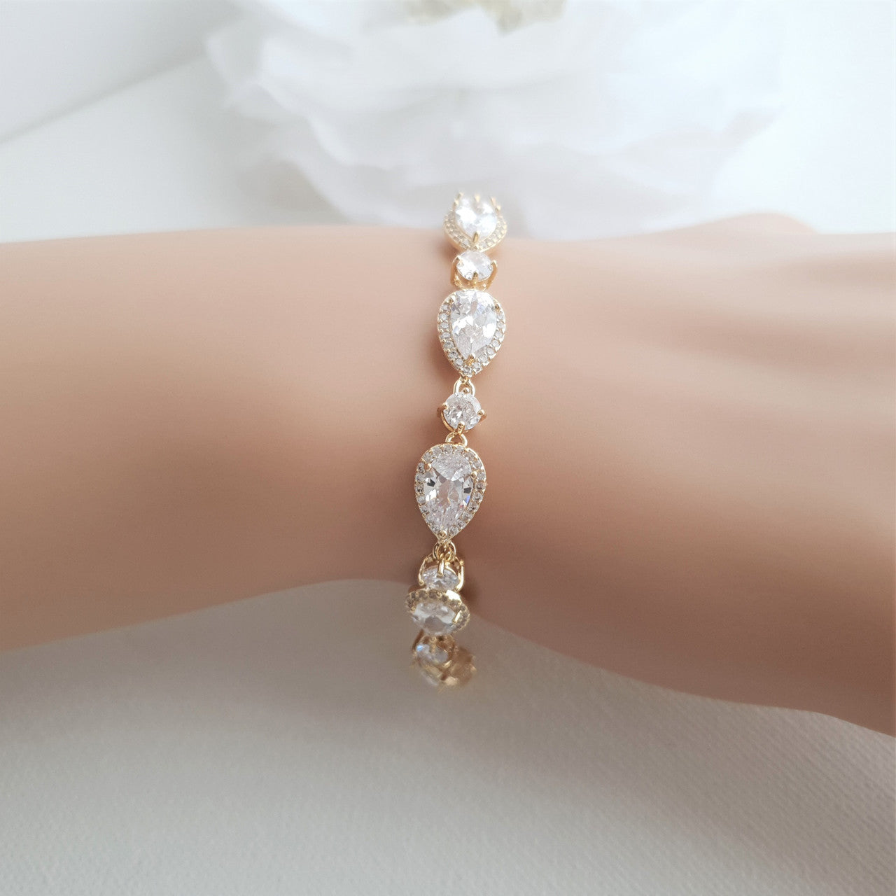 Pear Shaped Rose Gold Bridal Bracelet-Emma