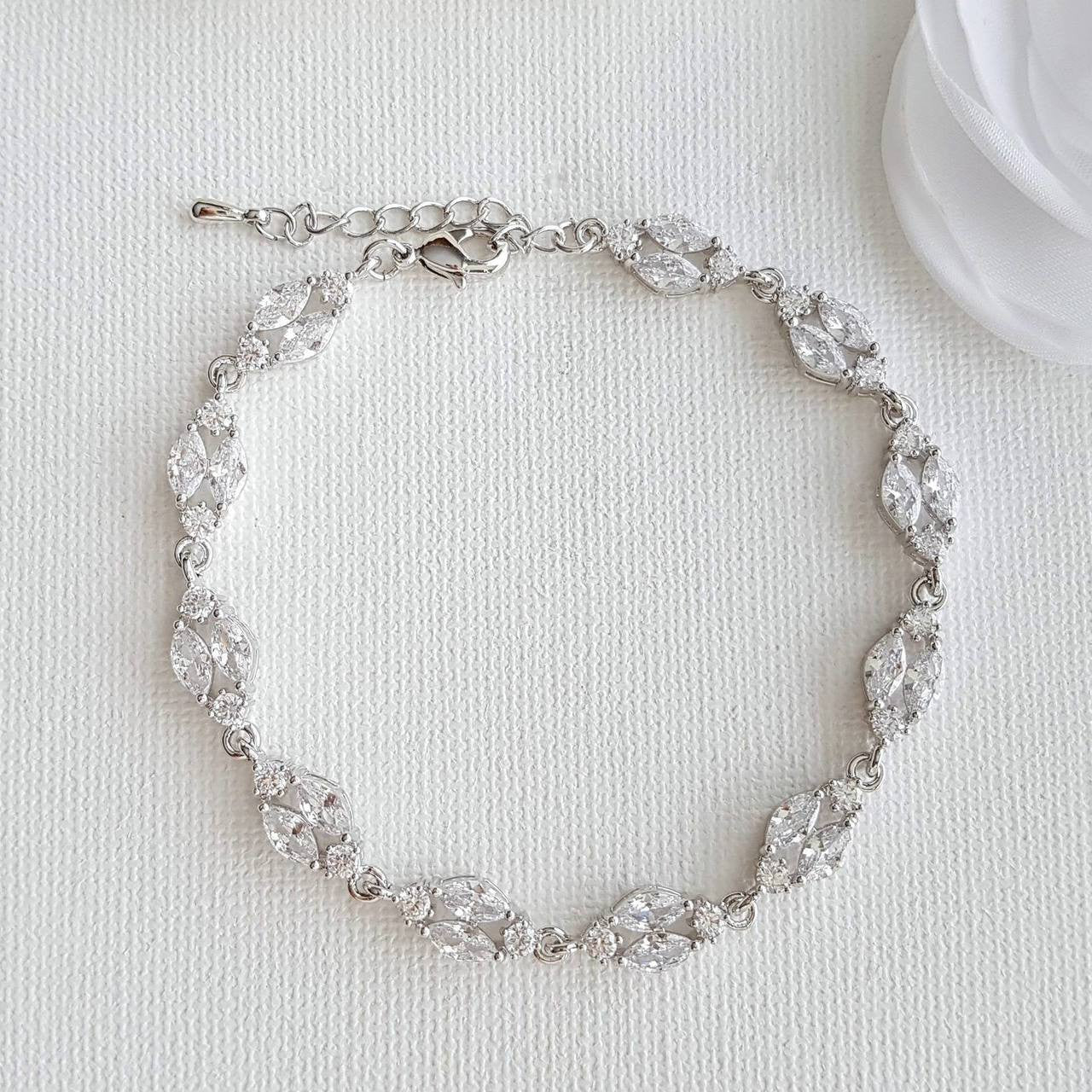 Gold Crystal Bridal Bracelet in Marquis Tennis Bracelet Style-Hayley