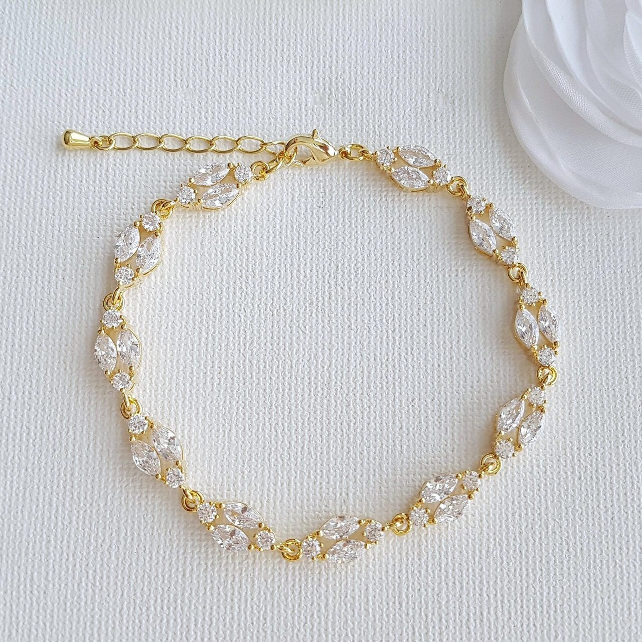 Gold Crystal Bridal Bracelet in Marquis Tennis Bracelet Style-Hayley
