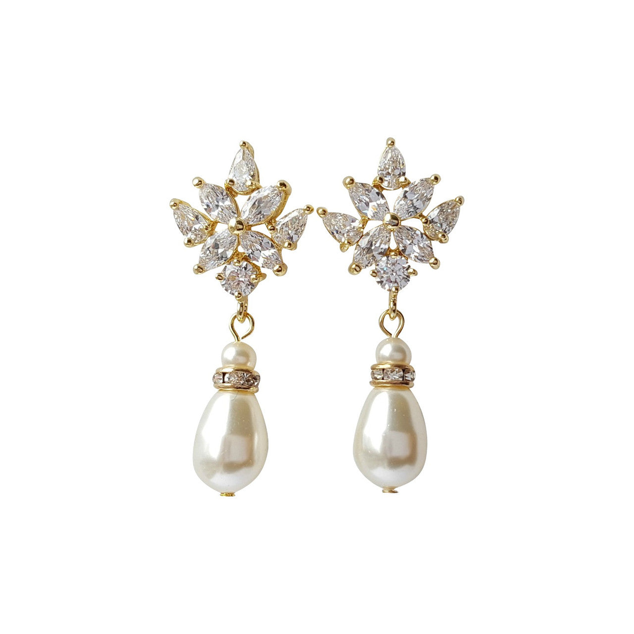 Crystal Bridal Earrings with Pearl Drop- Rosa