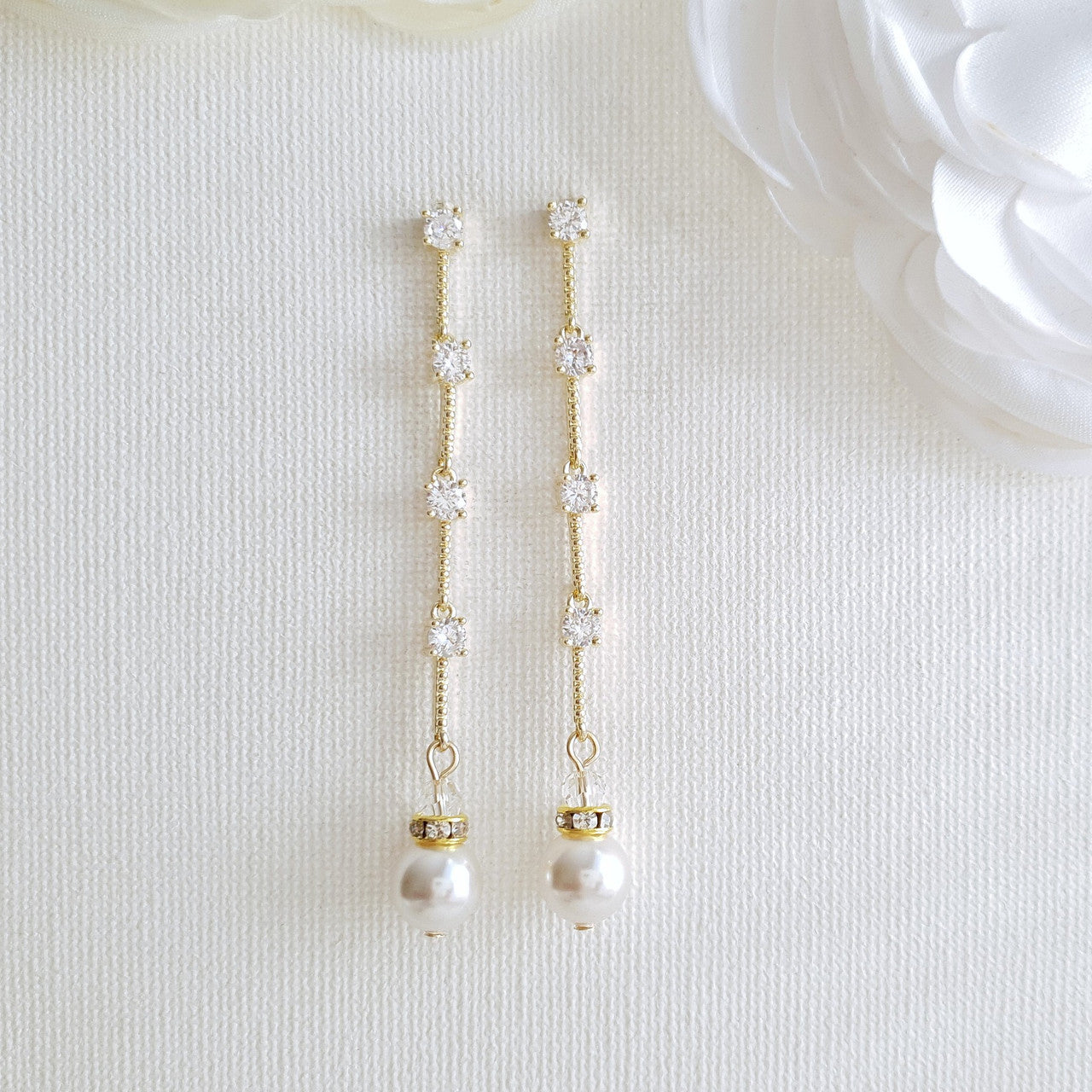 Gold Jewellery Set with Pearl Drop Earrings Necklace Bracelet-Ginger