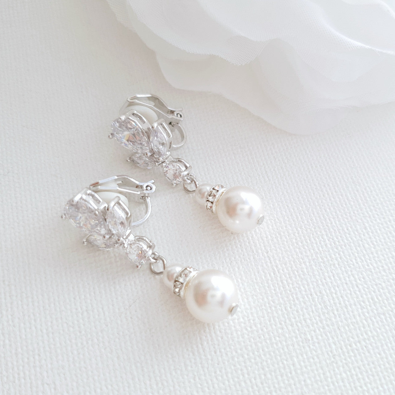 Dainty Pearl Drop Clip On Earrings-Nicole