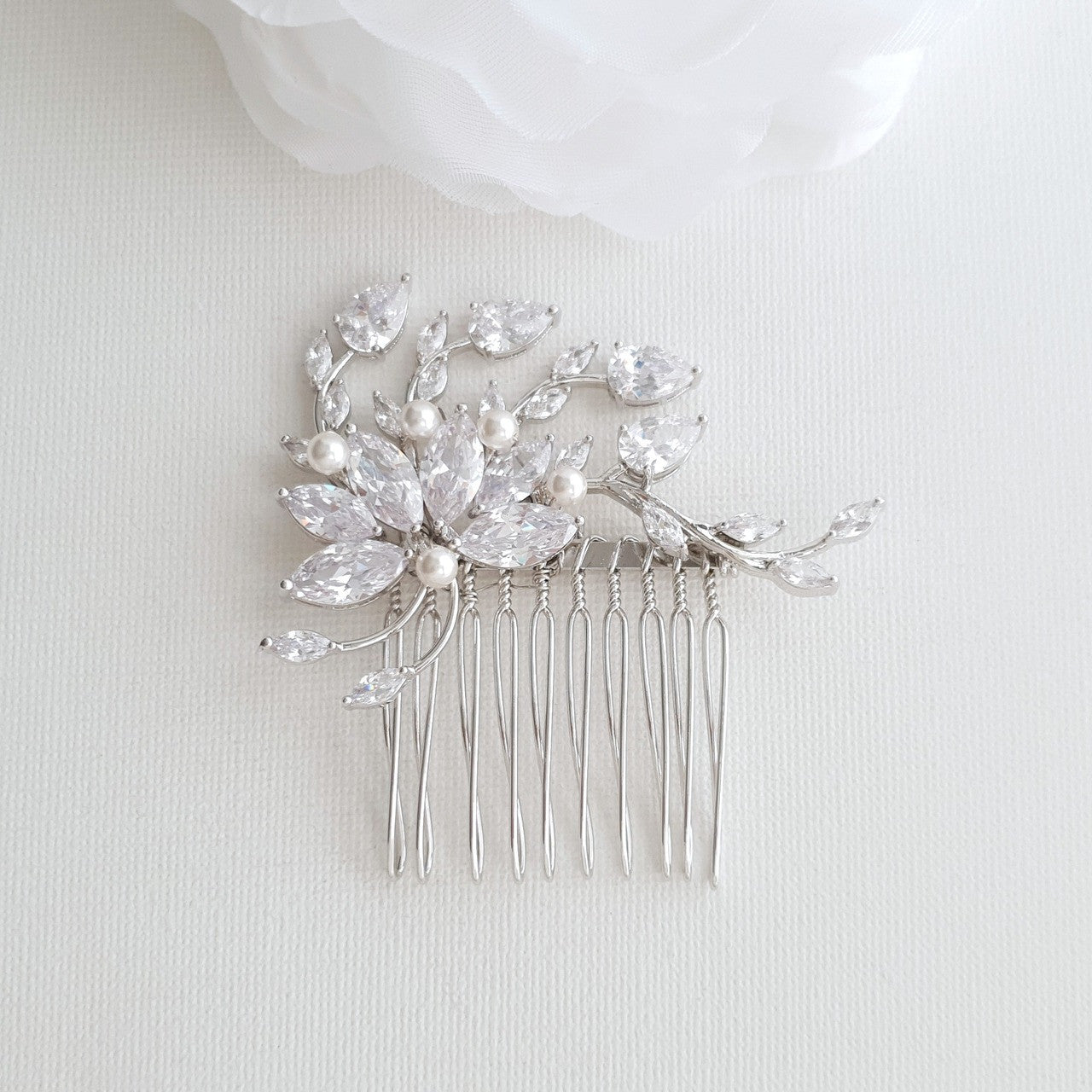 Petite Flower Hair Comb Wedding-Kika